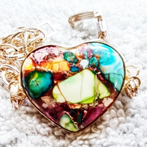 NatureLoversJewelry Jewelry - STUNNING! OOAK Multi Colored Jasper Heart Bracelet